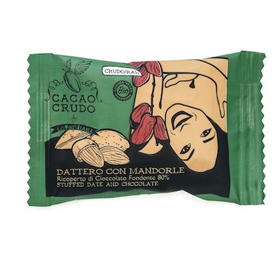 Dattero Medjoul e mandorle ricoperto di cioccolato fondente - 25 gr -